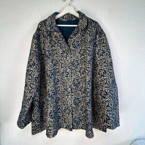 Tianello Womens 2X Jacquard Floral Button-Up Tyler Jacket Blue Beige Lightweight